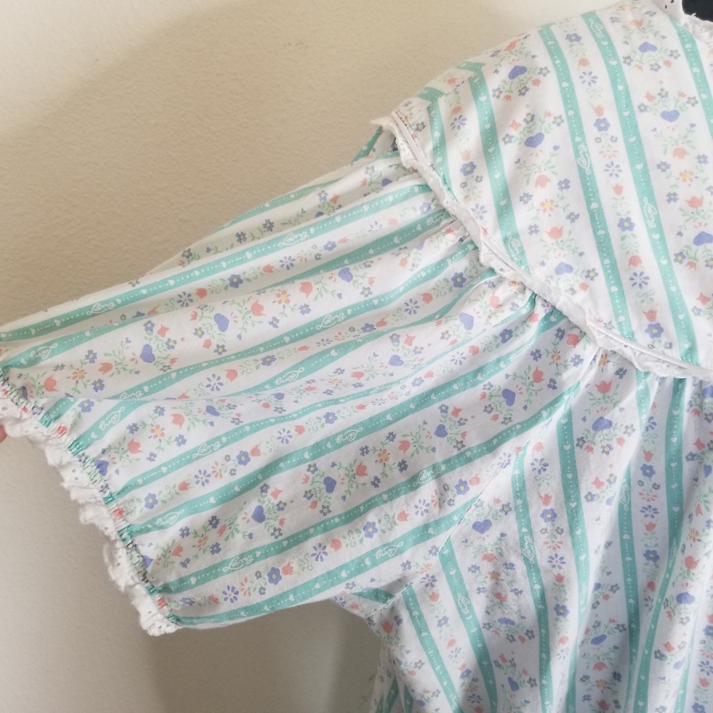 Vintage Lanz Of Salzburg Long Nighthown Cotton Short Sleeve Eyelet Buttons 2X - Picture 5 of 8